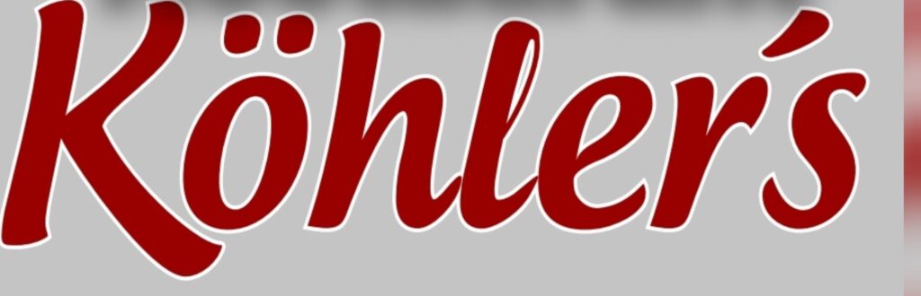 Logo mit dem Schriftzug ‚Köhler’s‘ in roter, geschwungener Schrift auf hellgrauem Hintergrund.